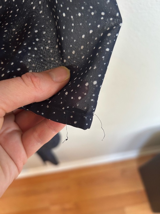 Ann Taylor LOFT Navy and White Printed Ruffle Long Sleeve Dress with belt - Picture 8 of 10